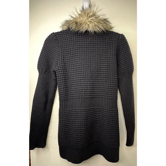 Sm Juicy Couture Vintage Y2K Black Lambswool Cardigan Sweater Faux Fur Collar - Picture 8 of 8